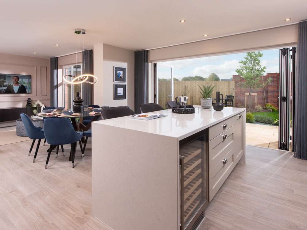 Show Home Dining Room and Kitchen with Bifold Doors | Robinson | Whins View | New Homes in High Harrington, Workington | Story Homes