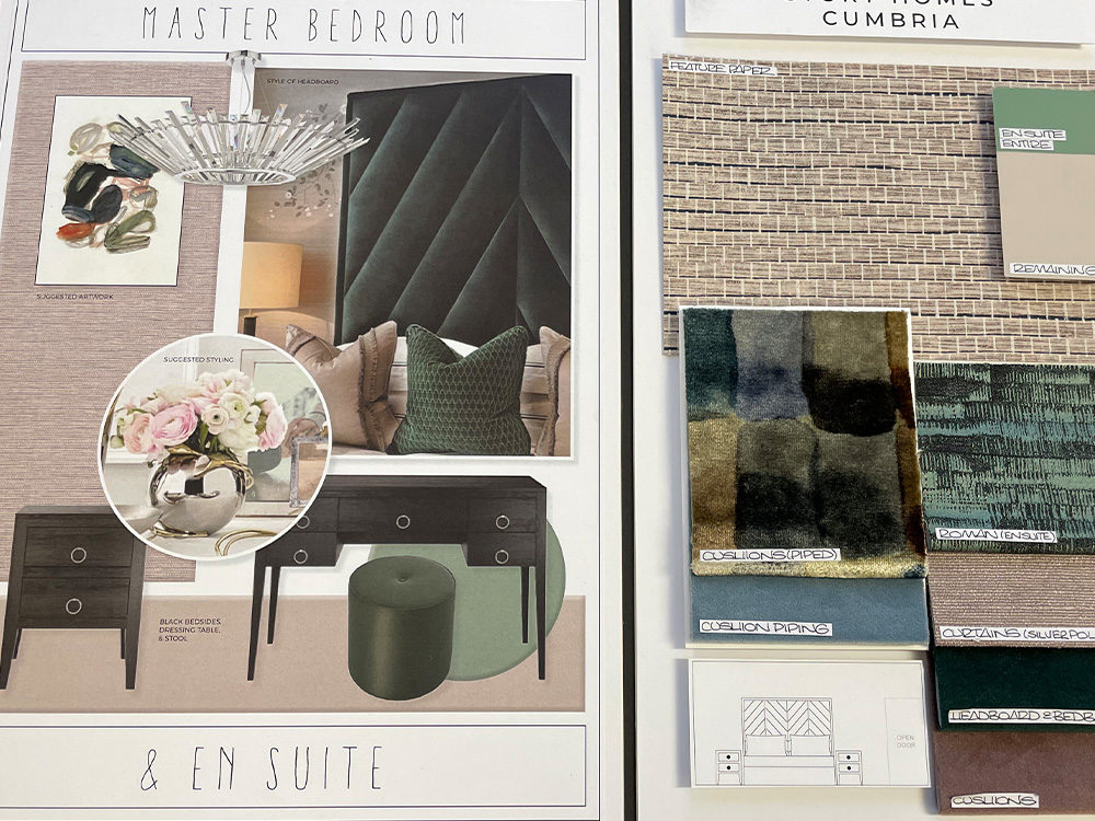 Moodboard for Bedroom One & En-suite in The Sanderson show home