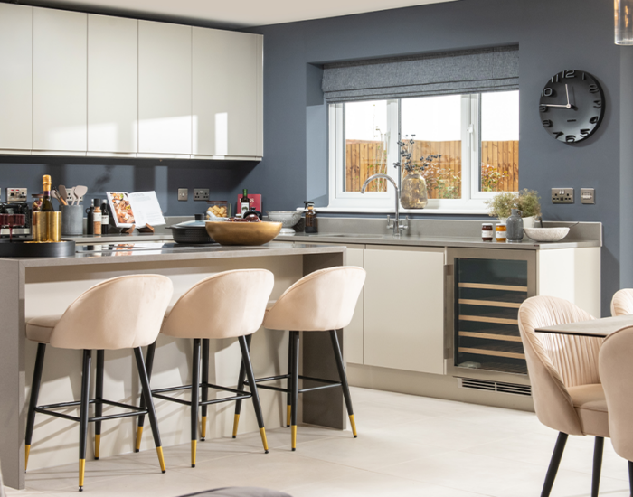 High specification designer kitchen with large kitchen island unit and integrated AEG appliances