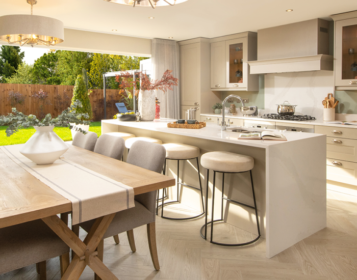 High specification designer kitchen with large kitchen island unit and integrated AEG appliances